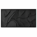 Black Flowing Texture Abstract Oil Painting, Large Horizontal Wall Art