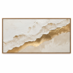 Gilded Waves – Abstract Gold & White Textured Framed Wall Art