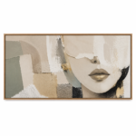 Modern Abstract Face Wall Art – Neutral Textured Female Portrait Canvas with Gold Accents for Living Room Decor