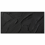 Black Flowing Texture Abstract Oil Painting, Large Horizontal Wall Art